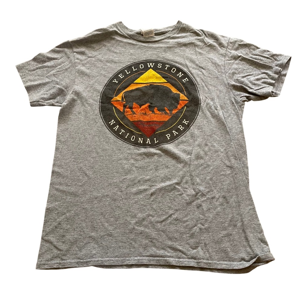 Yellowstone National Park Bison Graphic T-Shirt Gray Delta Pro Weight Medium